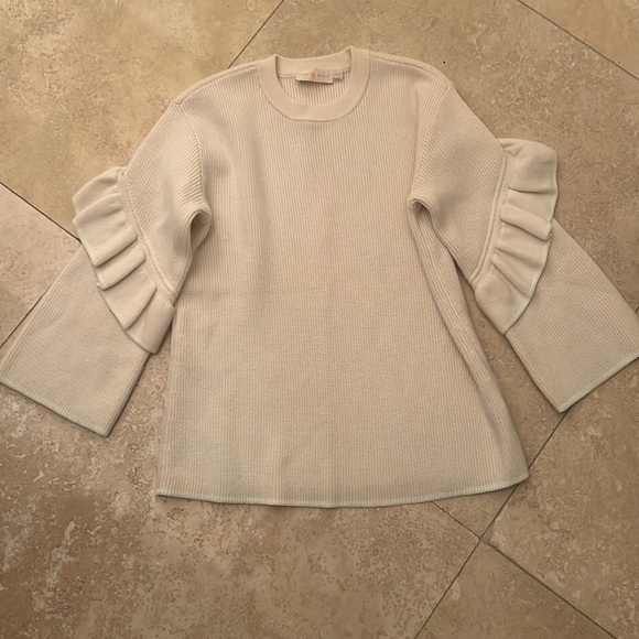 Tory Burch Ashley Ruffled Bell Sleeves Pullover Cream Sweater Size XS - Picture 3 of 13